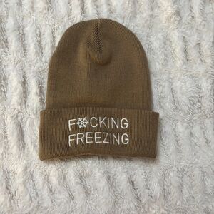 Brown Beanie, 100% Acrylic, 'Fucking Freezing' Text, Local NY Boutique Brand